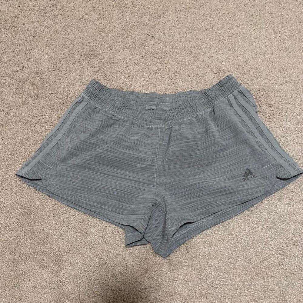 Gray adidas shorts with subtle